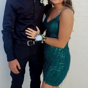 Turquoise Fringe formal mini dress size 1